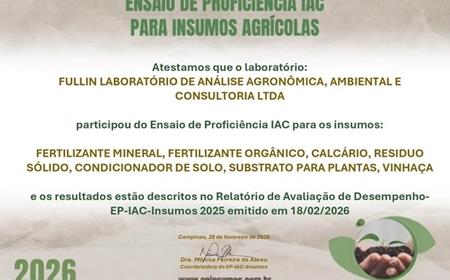 imagem IAC CERTIFICADO DE QUALIDADE 2026 - FERTILIZANTES, CALCÁRIO, RESÍDUO...