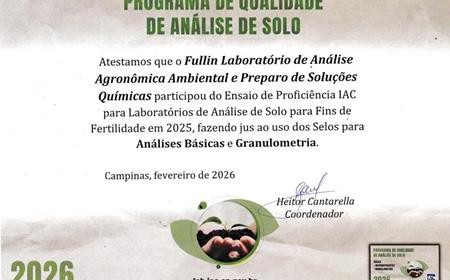 imagem IAC CERTIFICADO DE QUALIDADE 2026 - ANÁLISES BÁSICAS E GRANULOMETRIA (SOLO)
